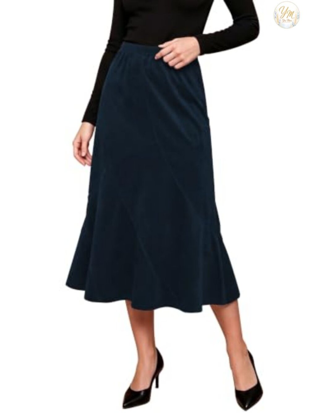 Faux Suede High Waisted A Line Midi Skirt for Women